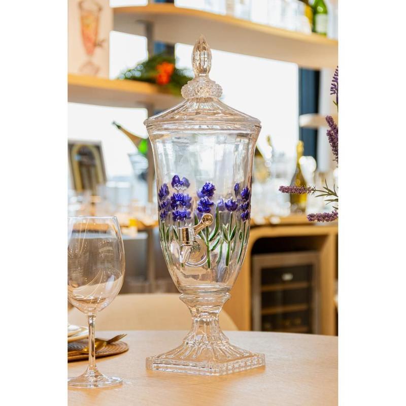 Suqueira com Pé e Tampa Lavanda Hand Painting 2L Cristal